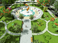 Bản vẽ công viên kết hợp đài phun nước kiến trúc, kết cấu điện nước kích thước 60x40m